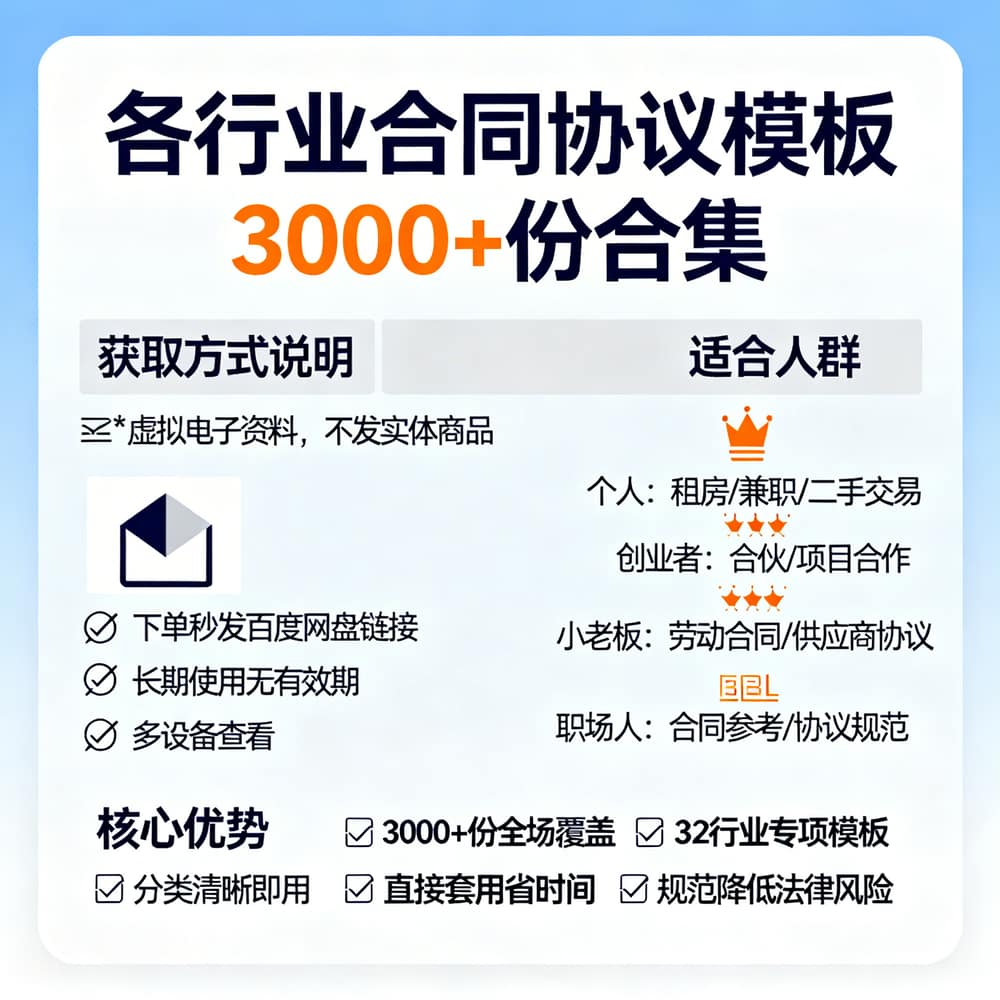 各行业合同协议模板3000+份合集