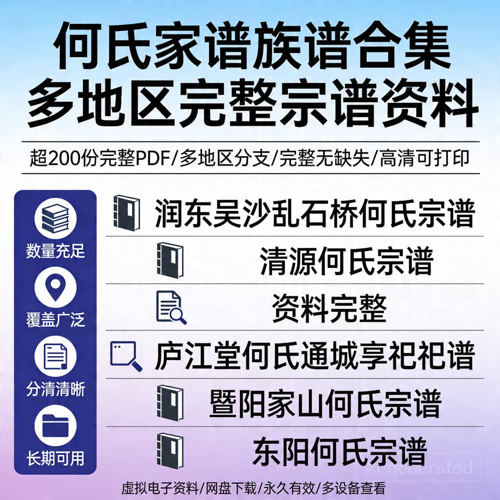 何氏家谱族谱合集 多地区完整宗谱资料